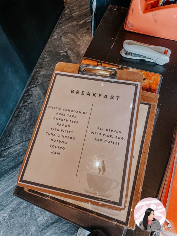 breakfast menu of g1 lodge design hotel